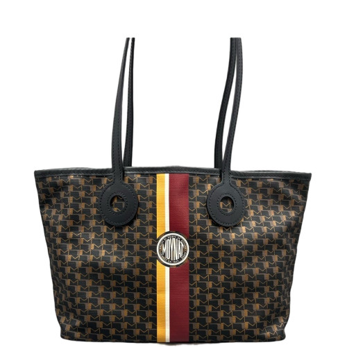 Moynat M Tote PM Toile 1920 Monogram Calfskin Brown Black Burgundy