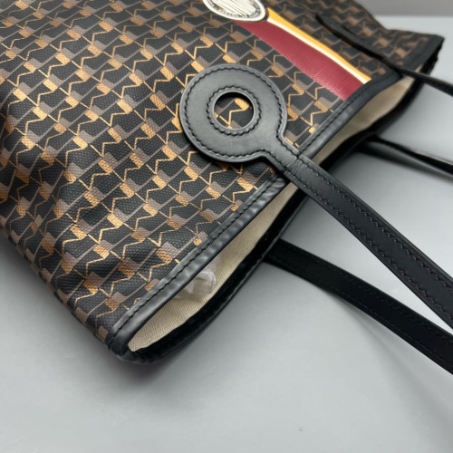 Moynat M Tote PM Toile 1920 Monogram Calfskin Brown Black Burgundy