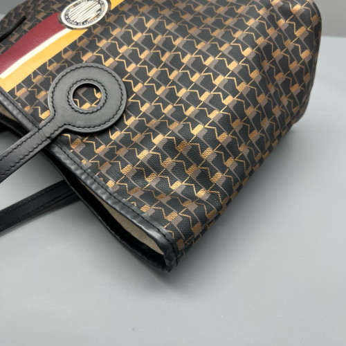 Moynat M Tote PM Toile 1920 Monogram Calfskin Brown Black Burgundy