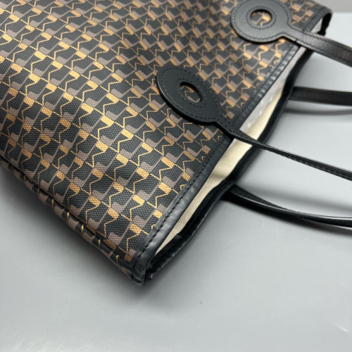 Moynat M Tote PM Toile 1920 Monogram Calfskin Brown Black Burgundy