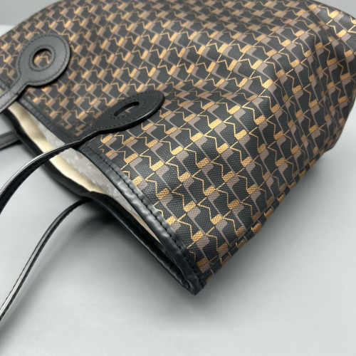 Moynat M Tote PM Toile 1920 Monogram Calfskin Brown Black Burgundy