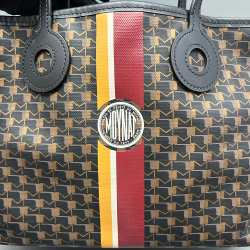 Moynat M Tote PM Toile 1920 Monogram Calfskin Brown Black Burgundy