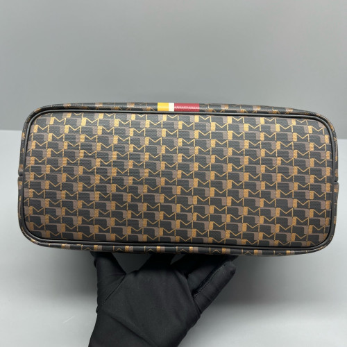 Moynat M Tote PM Toile 1920 Monogram Calfskin Brown Black Burgundy