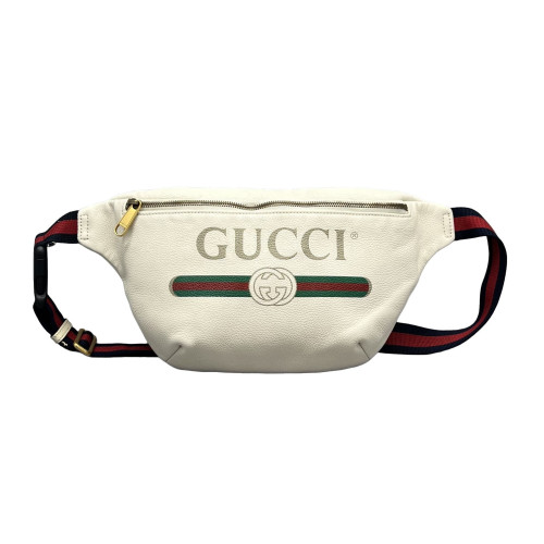 Gucci Logo Embossed Print Web Waist Belt Bag Calfskin White