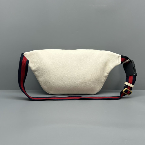 Gucci Logo Embossed Print Web Waist Belt Bag Calfskin White