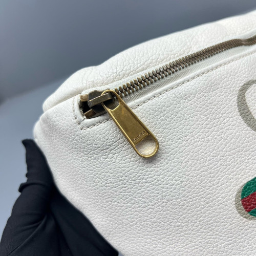 Gucci Logo Embossed Print Web Waist Belt Bag Calfskin White