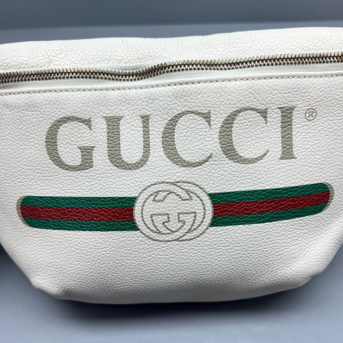 Gucci Logo Embossed Print Web Waist Belt Bag Calfskin White