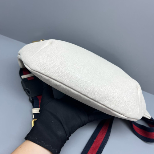 Gucci Logo Embossed Print Web Waist Belt Bag Calfskin White