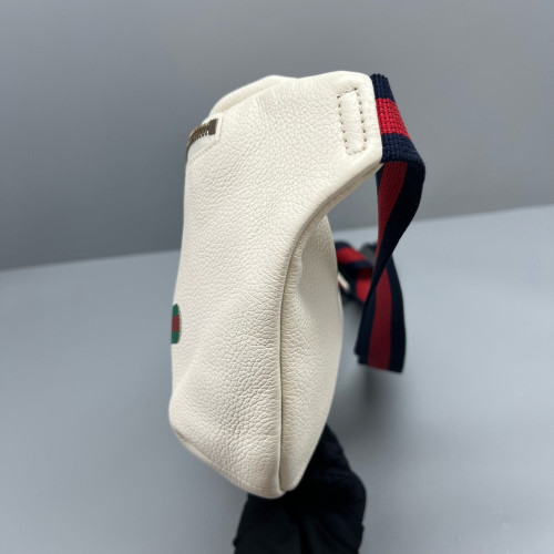 Gucci Logo Embossed Print Web Waist Belt Bag Calfskin White