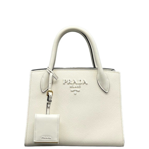 Prada Small Monochrome Tote Saffiano Calfskin White