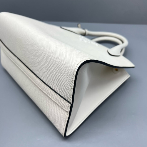Prada Small Monochrome Tote Saffiano Calfskin White