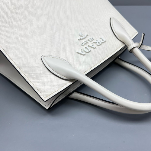 Prada Small Monochrome Tote Saffiano Calfskin White