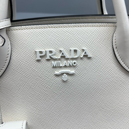 Prada Small Monochrome Tote Saffiano Calfskin White