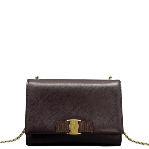 Salvatore Ferragamo Miss Vara Bow Crossbody Bag Saffiano Calfskin Burgundy