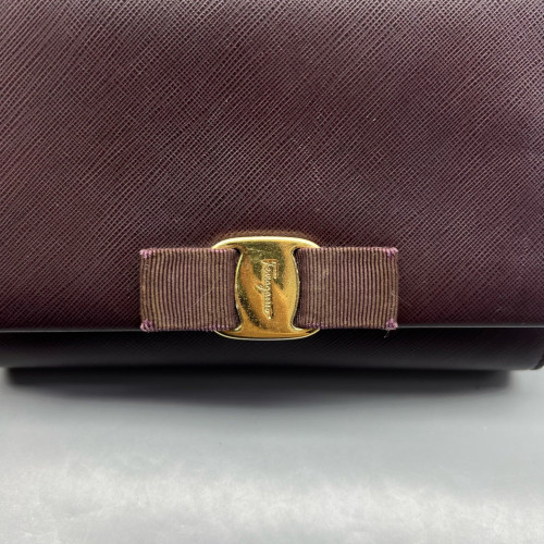 Salvatore Ferragamo Miss Vara Bow Crossbody Bag Saffiano Calfskin Burgundy