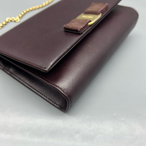 Salvatore Ferragamo Miss Vara Bow Crossbody Bag Saffiano Calfskin Burgundy