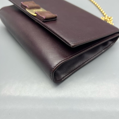 Salvatore Ferragamo Miss Vara Bow Crossbody Bag Saffiano Calfskin Burgundy