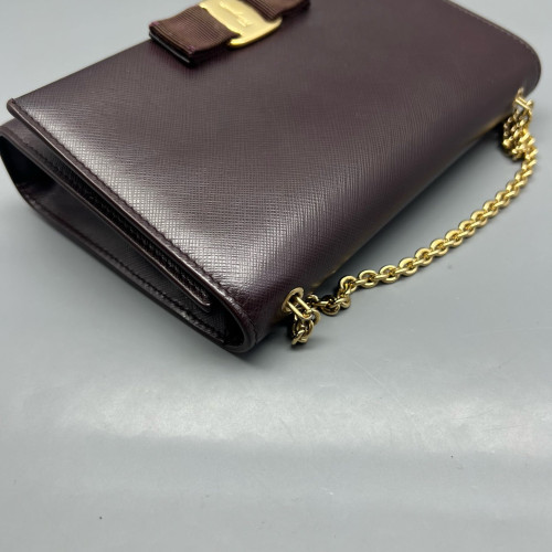 Salvatore Ferragamo Miss Vara Bow Crossbody Bag Saffiano Calfskin Burgundy
