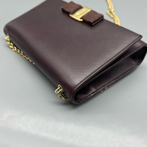 Salvatore Ferragamo Miss Vara Bow Crossbody Bag Saffiano Calfskin Burgundy