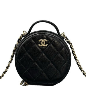 Chanel Quilted Top Handle Round Filigree Caviar Black