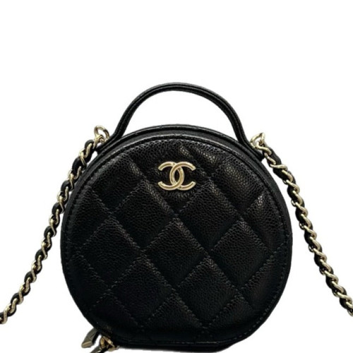 Chanel Quilted Top Handle Round Filigree Caviar Black