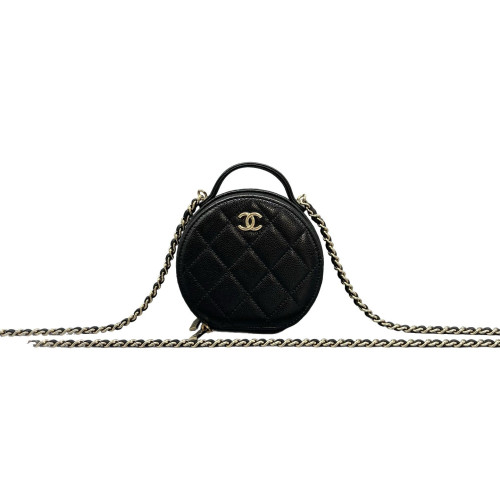 Chanel Quilted Top Handle Round Filigree Caviar Black