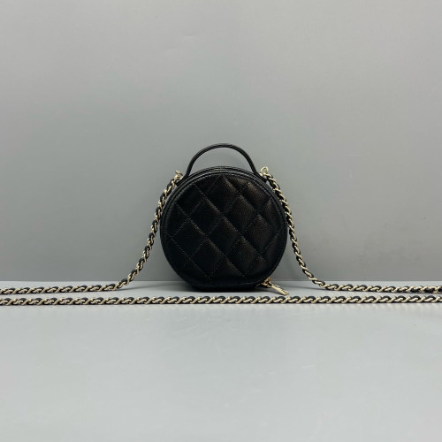 Chanel Quilted Top Handle Round Filigree Caviar Black