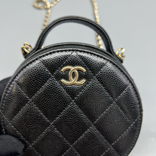 Chanel Quilted Top Handle Round Filigree Caviar Black