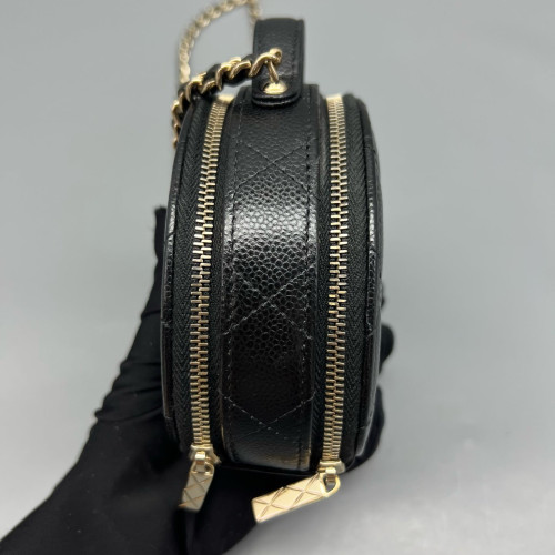 Chanel Quilted Top Handle Round Filigree Caviar Black