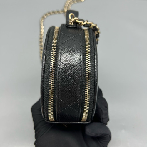 Chanel Quilted Top Handle Round Filigree Caviar Black