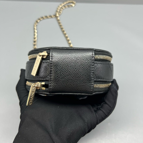 Chanel Quilted Top Handle Round Filigree Caviar Black