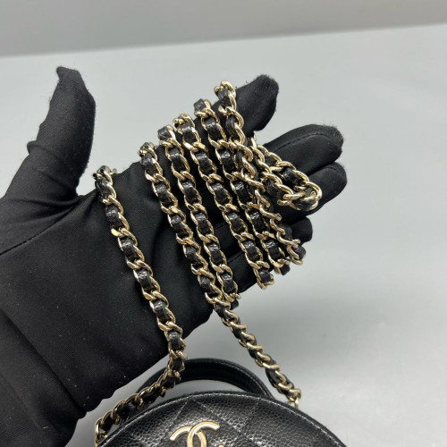 Chanel Quilted Top Handle Round Filigree Caviar Black