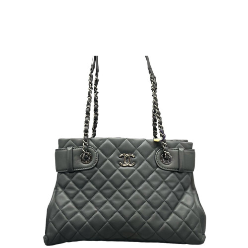 Chanel Quilted Tote Bag Calfskin Grey