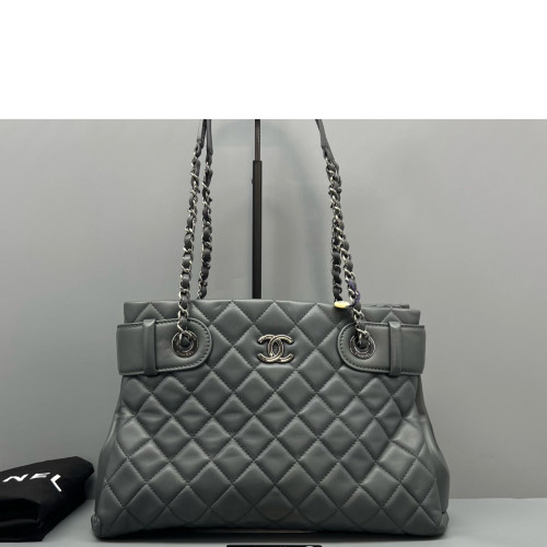 Chanel Quilted Tote Bag Calfskin Grey