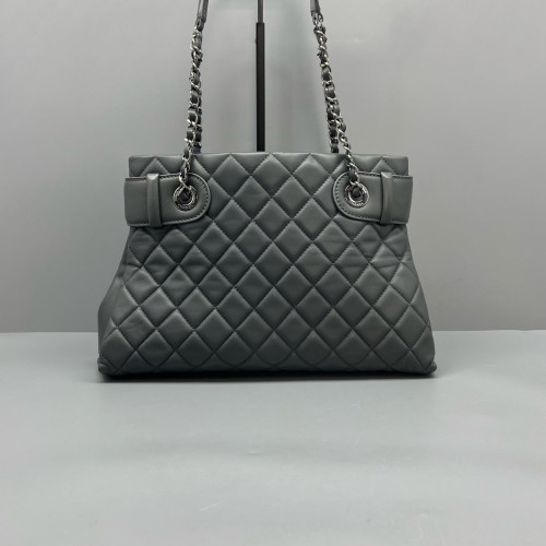 Chanel Quilted Tote Bag Calfskin Grey