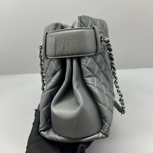 Chanel Quilted Tote Bag Calfskin Grey