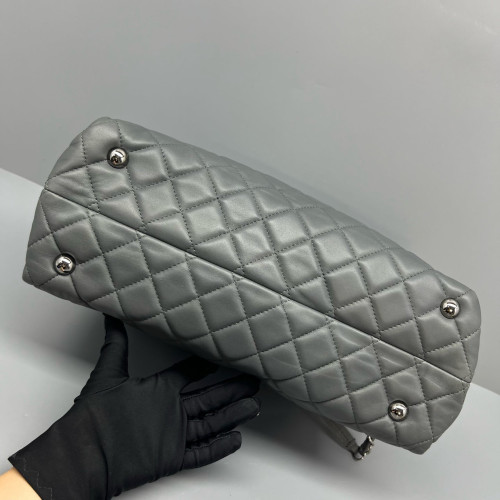Chanel Quilted Tote Bag Calfskin Grey