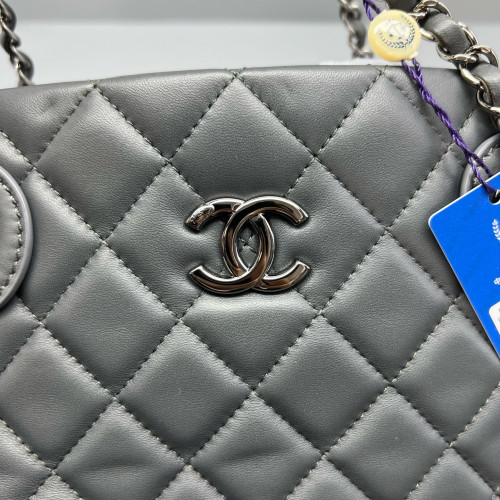 Chanel Quilted Tote Bag Calfskin Grey