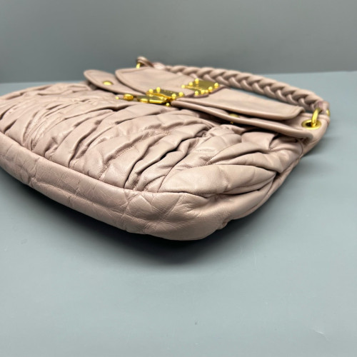 Miu Miu Two-Way Bag Crumpled Lambskin Light Tan