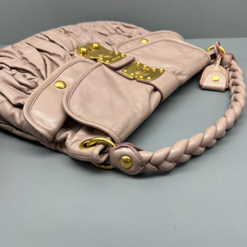 Miu Miu Two-Way Bag Crumpled Lambskin Light Tan