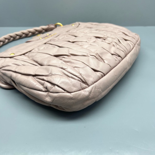 Miu Miu Two-Way Bag Crumpled Lambskin Light Tan