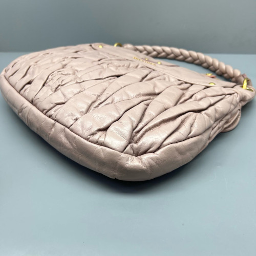 Miu Miu Two-Way Bag Crumpled Lambskin Light Tan