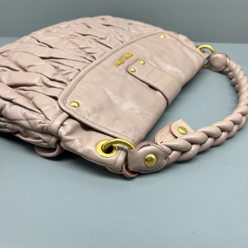 Miu Miu Two-Way Bag Crumpled Lambskin Light Tan