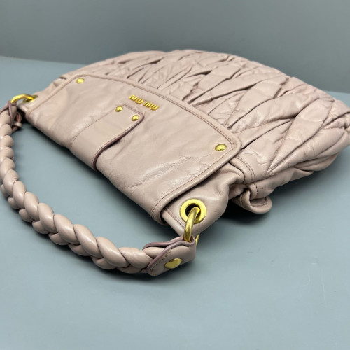 Miu Miu Two-Way Bag Crumpled Lambskin Light Tan