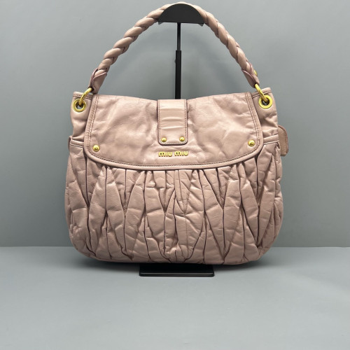 Miu Miu Two-Way Bag Crumpled Lambskin Light Tan
