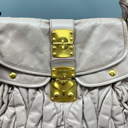 Miu Miu Two-Way Bag Crumpled Lambskin Light Tan