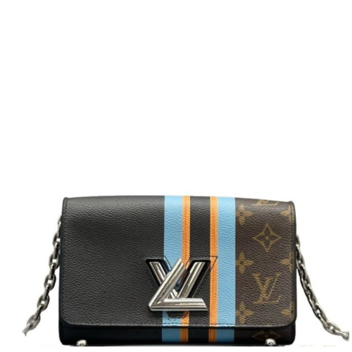 Louis Vuitton Twist Belt Chain Wallet Monogram Calfskin Brown Black Blue