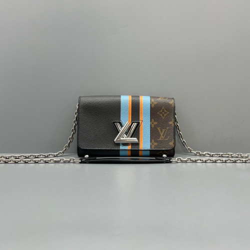 Louis Vuitton Twist Belt Chain Wallet Monogram Calfskin Brown Black Blue