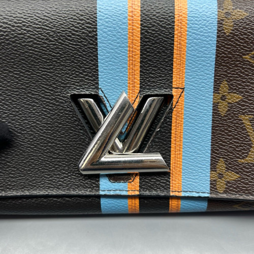 Louis Vuitton Twist Belt Chain Wallet Monogram Calfskin Brown Black Blue