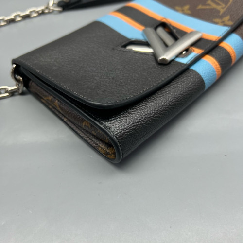 Louis Vuitton Twist Belt Chain Wallet Monogram Calfskin Brown Black Blue
